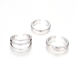 Platinum Brass Cuff Toe Rings, Stackable Rings, Mixed Style, Platinum, 13.5~14mm, 3pcs/set