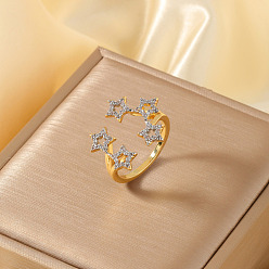 Золотой Элегантные полые звездочки латунные манжеты с микропаве из кубического циркония для женщин, золотые, 22x20 мм, внутренний диаметр: 19 мм