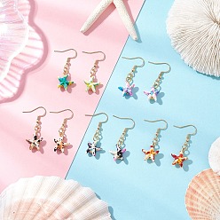 (52) Непрозрачная лаванда 304 серьги-подвески в виде морских звезд из нержавеющей стали, с синтетическими бирюзовый, золотые, разноцветные, 39x14 мм