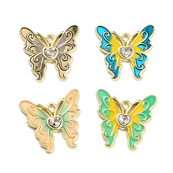 Mixed Color Alloy with Glass Enamel Pendants, Butterfly Charms, Mixed Color, 17x18x2.5mm, Hole: 1.5mm