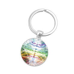 Разноцветный Стеклянный полукруглый/купольный брелок с подвеской в виде семи чакр йоги на тему йоги, с кольцами для ключей из сплава, аксессуары для подвески автомобильной сумки, красочный, 5.7 см