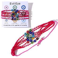 Фуксиновый Многослойные браслеты из стеклянных бусин в стиле бохо, браслеты из бисера лэмпворк от сглаза для мужчин и женщин, с открытки, красно-фиолетовые