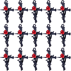 Electrophoresis Black 30 подвески из сплава шт., крестик с розой, электрофорез черный, 38x23x5.5 мм, отверстие : 2 мм