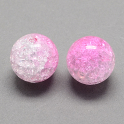 Pearl Pink Two Tone Transparent Crackle Acrylic Beads, Half Spray Painted, Round, Pearl Pink, 8mm, Hole: 2mm, about 1892pcs/500g