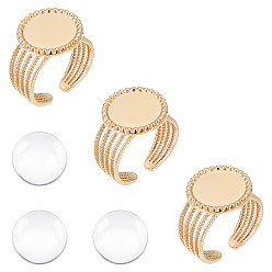 Золотой Сделай сам пустой купол 304 набор для изготовления открытого манжетного кольца из нержавеющей стали, золотые, размер США 7 (17.3 мм)