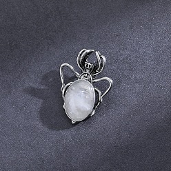 Quartz Crystal Natural Quartz Crystal Pendants, with Antique Silver Alloy Finding, Spider Charms, 36x26mm