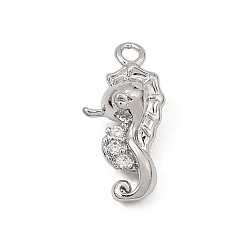 Platine Pendentifs en laiton zircon cubique transparent, charmes d'hippocampe, platine, 16x8x5mm, Trou: 1.5mm