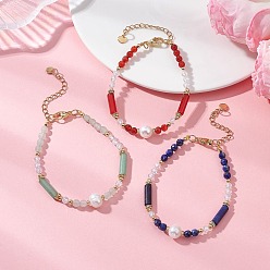 Смешанные камни Браслеты из натуральных драгоценных камней и культивированного пресноводного жемчуга для женщин, колонка, с 304 из нержавеющей стали Lobster Claw застежками, 7.09 дюйм (18 см)