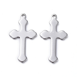 Stainless Steel Color Tarnish Resistant 304 Stainless Steel Pendants, Laser Cut, Cross, Stainless Steel Color, 28x15x1mm, Hole: 1.5mm