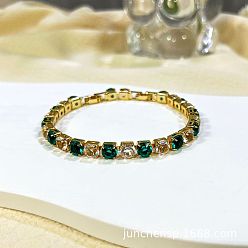 Золотой Латунные браслеты-цепочки с микропаве из кубического циркония для женщин, квадратный, золотые, 7-7/8x1/4 дюйм (20.1x0.65 см)