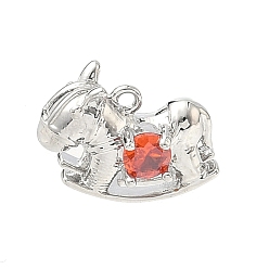 Оранжево-Красный Латунные микро проложить кубического циркония подвески, лошадка прелести, стойки покрытие, без кадмия и без свинца, платина, оранжево-красный, 11x14x6.5 мм, отверстие : 1.2 мм