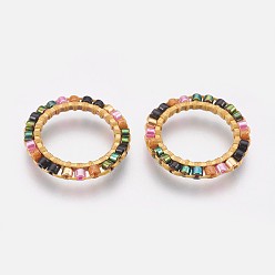 Colorful Brass Linking Rings, with Seed beads, Ring, Colorful, 16x1.5mm