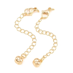 Golden Brass Curb Chain Extender, End Chains with Lobster Claw Clasps and Flower Charms, Golden, 63mm, Hole: 2.4mm