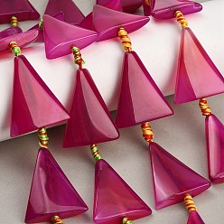 Camellia Natural Agate Beads Strands, Dyed & Heated, Triangle, Camellia, 32.5~36x26.5~29.5x6~7.5mm, Hole: 2mm, about 9pcs/strand, 15.75~15.83''(40~40.2cm)