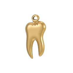 Настоящее золото 18K 304 подвески из нержавеющей стали, зубные чары, ионное покрытие (ip), реальный 18 k позолоченный, 21x10 мм, отверстие : 1.5 мм