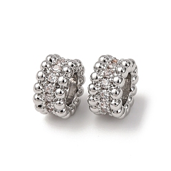 Платина Латуни кубического циркония европейские шарики, бусины с большим отверстием, плоско-круглые, платина, 8x5 мм, отверстие : 4.2 мм