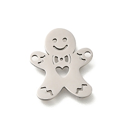 Нержавеющая Сталь Цвет 201 подвески для соединителей из нержавеющей стали, вырезанные лазером, рождественские пряничные человечки ссылки, цвет нержавеющей стали, 17x14.5x1 мм, отверстие : 1.2 мм
