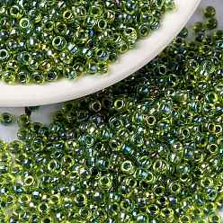 (RR341) Green Lined Chartreuse AB MIYUKI Round Rocailles Beads, Japanese Seed Beads, (RR341) Green Lined Chartreuse AB, 8/0, 3mm, Hole: 1mm, about 422~455pcs/bottle, 10g/bottle