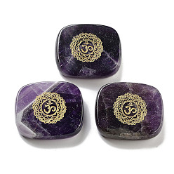 Аметист Прямоугольник из натурального аметиста со знаками чакры, фигурки, украшения, украшения для рабочего стола для домашнего офиса, 46.5x40x11 мм