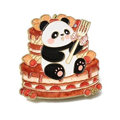 Red Printed Alloy Enamel Pins, Alloy Lapel Pin Backs for Backpack Clothes, Panda Eating Strawberry Birthday Cake, Golden, Red, 32.5x31.5mm