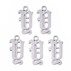 Letter Y Устойчивые к потускнению 201 подвески из нержавеющей стали, лазерная резка, старый английский, алфавит, цвет нержавеющей стали, letter.y, 21x10.5x1 мм, отверстие : 2 мм