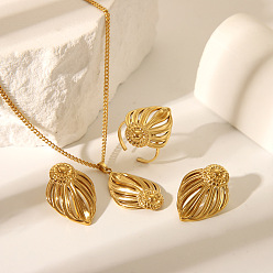 Настоящее золото 18K Французский стиль, полые листья 304 серьги-гвоздики из нержавеющей стали, ожерелья с подвесками и кольца-манжеты для женщин, реальный 18 k позолоченный