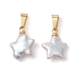 Золотой Подвески в виде звезд из натурального барочного жемчуга кеши с защелкивающимися креплениями из нержавеющей стали., белые, золотые, 304 мм, отверстие : 13.5x10.5x4~4.5 мм