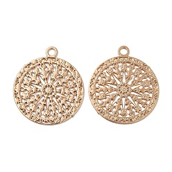 Light Gold Стойки обшивки латунь филигранные подвески, долговечный, без кадмия, без никеля и без свинца, плоские круглые прелести, золотой свет, 16x14x0.3 мм, отверстие : 1.2 мм