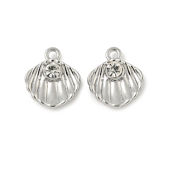 Shell Shape Подвески из сплава и страза, стойки покрытие, без свинца и без кадмия, платина, формы раковины, 16x14x4 мм, отверстие : 1.8 мм