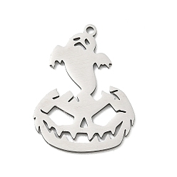 Color de Acero Inoxidable Colgantes de acero inoxidable Halloween 201, Calabaza de Halloween con amuletos de fantasmas, color acero inoxidable, 27x20x1 mm, agujero: 1.4 mm