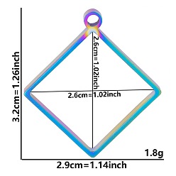 Rhombus Подвески с открытой задней панелью из нержавеющей стали, для diy уф смолы, эпоксидная смола, Прессованные цветочные украшения, Радуга цветов, ромб, 32x29x3 мм, отверстие : 2.2 мм