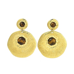 Настоящее золото 18K 304 серьги-гвоздики из нержавеющей стали с натуральным тигровым глазом в стиле бохо, плоско-круглые, реальный 18 k позолоченный, 54.5x40 мм