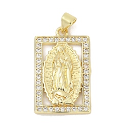 Настоящее золото 18K Латунные микро проложить кубического циркония подвески, прямоугольник с Девой Марией, без свинца и без кадмия, долговечный, стойки покрытие, реальный 18 k позолоченный, 27.5x16.5x4 мм, отверстие : 4.5x3.5 мм