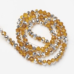 Orange Electroplate Transparent Glass Beads Strands, Half Silver Plated, Faceted, Rondelle, Orange, 2.5x2mm, Hole: 0.4mm, about 199pcs/strand, 13.4 inch(34cm)