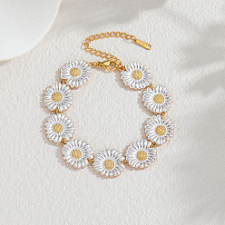 Цветок 304 Браслеты-цепочки из нержавеющей стали с эмалированным покрытием для женщин, золотые и нержавеющая сталь цвет, подсолнечник, 6.69 дюйм (17 см)