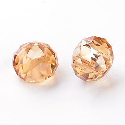 Gold Glass European Beads, Large Hole Beads, No Metal Core, Rondelle, Gold, 14x8mm, Hole: 5mm