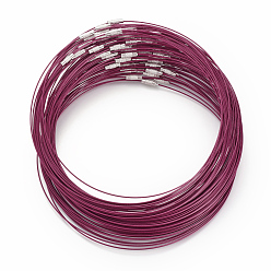 Средний Фиолетово-красный 201 шнур для ожерелья из нержавеющей стали, хороший для DIY ювелирных изделий, с латунной застежкой винт, средне фиолетовый красный, 17.5 дюйм, 1 мм, застежка : 12x4 mm