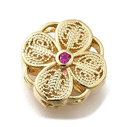 Золотой Латунные многорядные звенья из кубического циркония среднего фиолетового и красного цвета, долговечный, цветок, стойки покрытие, золотые, 12x12x6 мм, отверстие : 1.8 мм
