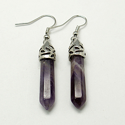 Аметист Модные серьги с подвесками из аметиста, с крючками серьги сплава, 50~56x8 мм, штифты : 1 мм