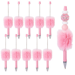 Pink Пластиковая шариковая ручка, плюшевый помпон шариковые ручки для бисероплетения, для индивидуальной ручки с ювелирными бусинами, розовые, 144x35 мм