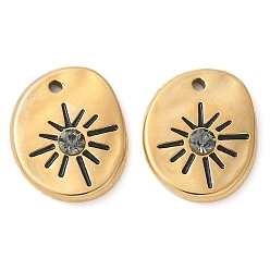 Oval 304 нержавеющая сталь с подвесками из стразов, ручная полировка, ионное покрытие (ip), золотые, овальные, 16.5x13.5x3 мм, отверстие : 1.2 мм