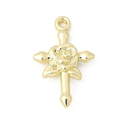 Золотой Подвески из сплава , Подвески в виде розы и креста, золотые, 18x11.5x4 мм, отверстие : 1.2 мм