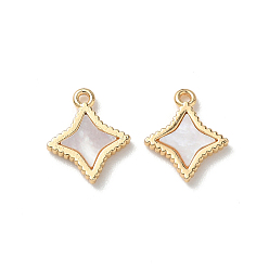 Настоящее золото 18K Подвески из натуральной кожи из латуни, звезды прелести, цвет морской раковины, реальный 18 k позолоченный, 12.5x10.5x2 мм, отверстие : 1.2 мм