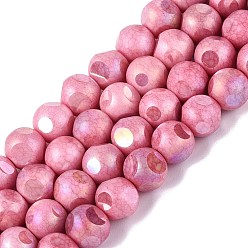Ярко-Розовый Нити из непрозрачных стеклянных бусин с эффектом омбре, окрашенные методом гальванического покрытия., круглые, с покрытием AB цвета, граненый(6 граненый), ярко-розовый, 8~8.5 мм, отверстие : 1~1.2 мм, около 47~48 шт / нитка, 14.17~14.76 дюйм (36~37.5 см)