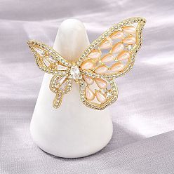 Настоящее золото 18K Кольца из латуни с микропаве, прозрачные кольца с кубическим цирконием, с пластмассовой жемчужиной abs, бабочка, широкая полоса кольца, долговечный, стойки покрытие, без свинца и без кадмия, реальный 18 k позолоченный, 17 мм, Бабочка: 28x40 mm