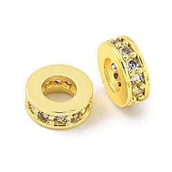 Прозрачный Бусины-проставки из латуни с кубическим цирконием, долговечный, без свинца и без кадмия, плоско-круглые, прозрачные, 6x2 мм, отверстие : 3 мм