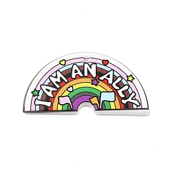 Colorful Acrylic Pendants, Rainbow with Word I Am An Ally, Colorful, 22x42x2mm, Hole: 1.2mm