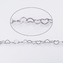 Stainless Steel Color 304 Stainless Steel Link Chains, Soldered, Heart, Stainless Steel Color, 3.6x5x0.6mm, about 32.8 Feet(10m)/card
