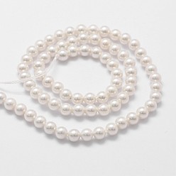 White Shell Pearl Bead Strands, Grade A, Round, White, 4mm, Hole: 1mm, about 95pcs/strand, 16 inch