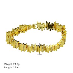 Nuggets Brass Pave Clear Cubic Zirconia Link Chain Bracelets for Women, Golden, Nuggets, 7.48 inch(19cm)